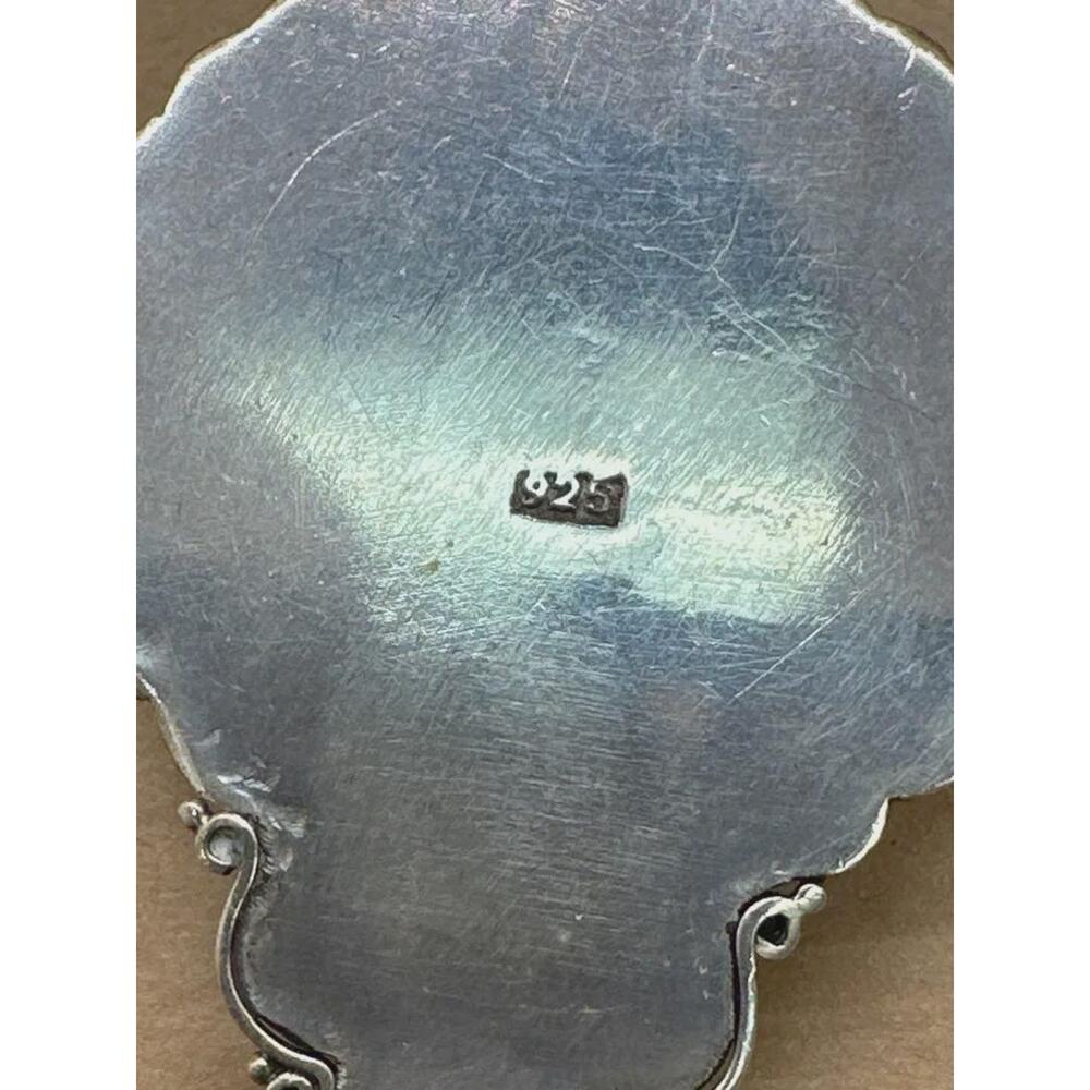 Vintage 925 Sterling Silver Blue Lace Agate Circle Pendant - Picture 5 of 6